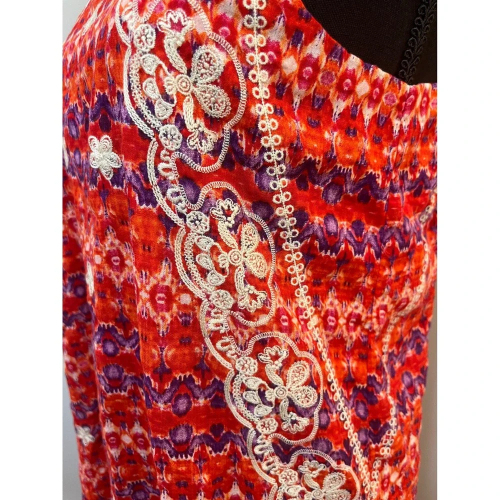 THML Orange Purple Ikat Embroidered Halter Shift Dress Small Boho NEW‎